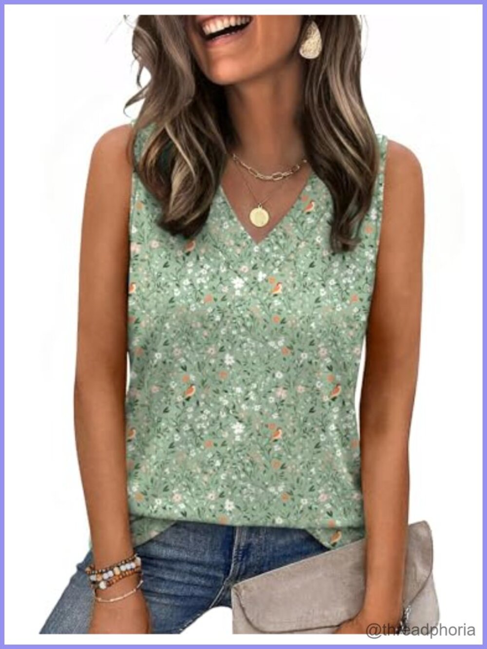 Women's Sleeveless V-Neck Tank Top Loose Fit Summer Blouse